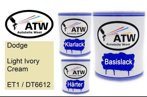 Dodge, Light Ivory Cream, ET1 / DT6612: 1L Lackdose + 1L Klarlack + 500ml Härter - Set, von ATW Autoteile West.